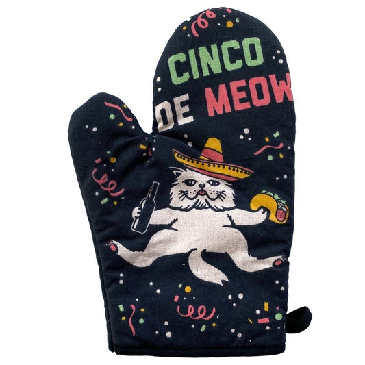 Cinco De Meow Oven Mitt Funny Taco Cat Mexican Cerveza Kitchen Glove Funny Graphic Kitchenwear Cinco De Mayo  Funny Cat  Novelty Cookware Black