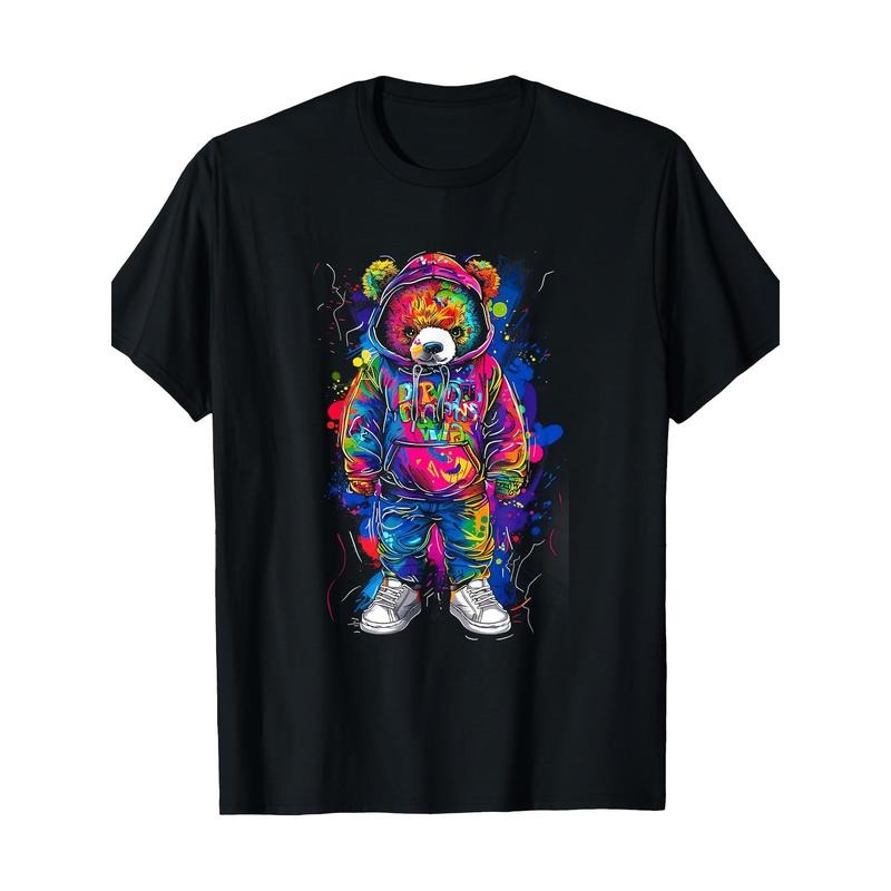Classic Art Teddy Fun Animal Color Astronaut Bear T-shirt -100% cotton Made in USA
