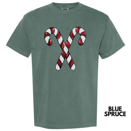 Classic Candy Cane Sequin Patch Comfort Colors T-Shirt