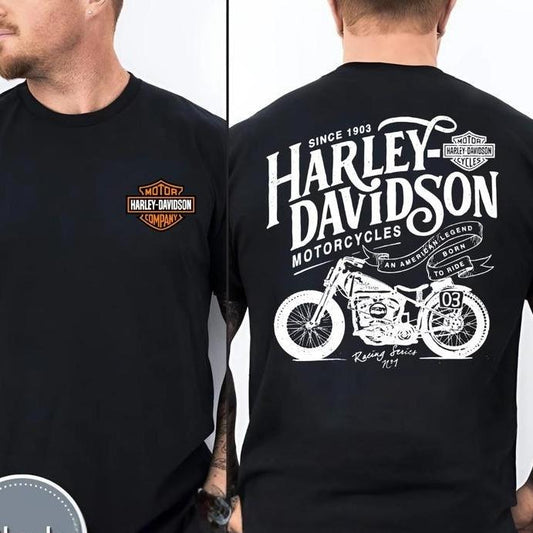 Classic Motorcycles Harley Davidson 2 Sides Print Biker T-Shirt Soft Cotton Casual Outfit Vintage Graphic Tee, Gifts For Men Women Casual Top Unisex
