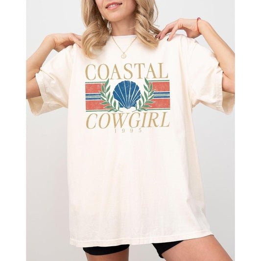 Coastal Cowgirl, Vintage Design, Summer, Beach, Vacation, Holiday, Ocean, Sea Shell Shirt, Women's Comfort Color Tee, Tshirt