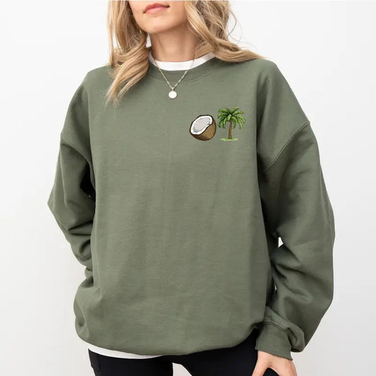 Coconut Tree Sweatshirt, You Think You Fell Out Of A Coconut Tree Tops, Coconut Meme Graphic Crewneck, Funny Coconut Tree Sweater For Women, The Young Tee, Funny Women's Tops, Comfy Long Sleeve Pullover, Feminist Casual Womenswear, Soft Fabric Cotton Top