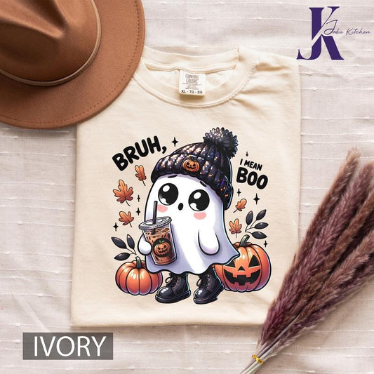 Coffee Drinking Ghost Halloween Shirt, Cute Ghost Shirt, Spooky Season Shirt, Cute Fall Shirt ,Womens Halloween T-Shirt Sweatshirt, Hoodie Oversized Womenswear Clothing Tee, Tops Unisex Lady Crewneck Comfort
