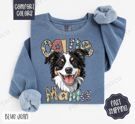 Collie Mama Comfort Colors Sweatshirt, Dog Mama Women's Crewneck, Cute Dog Mom Women's Sweater