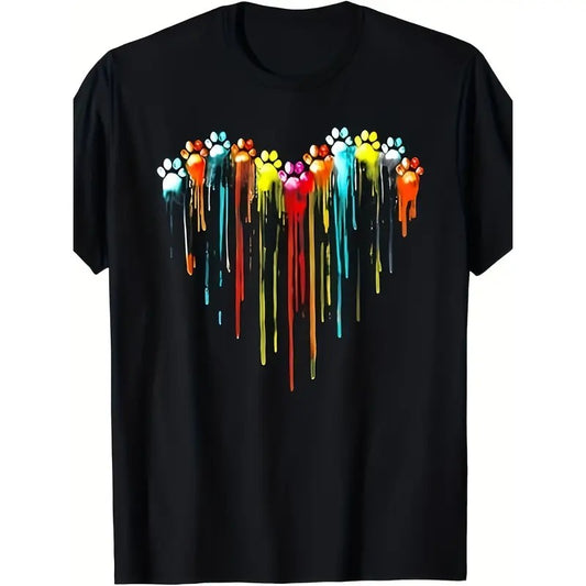 Color Dog Paw Heart Print T-shirt -100% cotton Made in USA