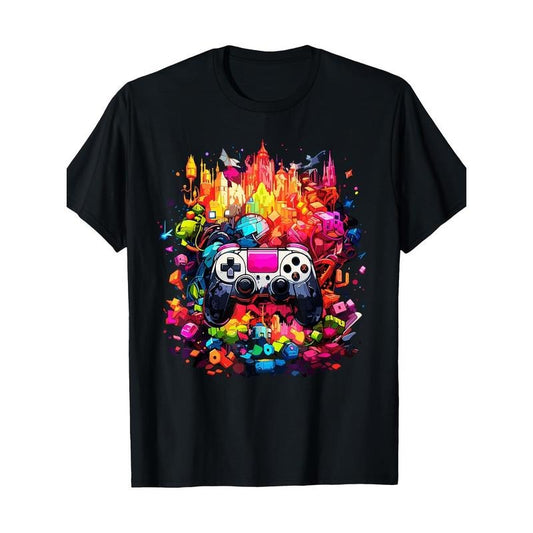 Color video game controller Tie dye Cool Player game 100% cotton T-shirt Made in USA