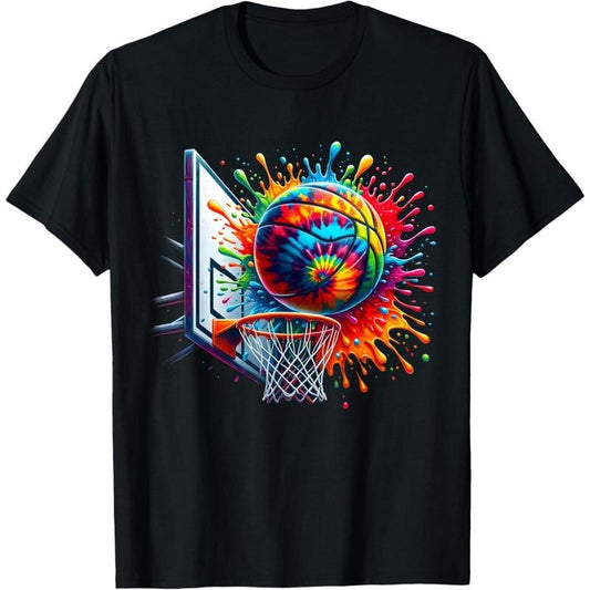 Colorful Basketball Tie Dye Color Splash Basketball Hoop Net T-Shirt made in usa