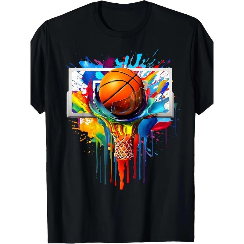 Colorful Basketball Tie Dye Color Splash Hoop Net Slam Dunk Men T-Shirt - 220g Cotton T-shirt, 10, 000 Links made in usa
