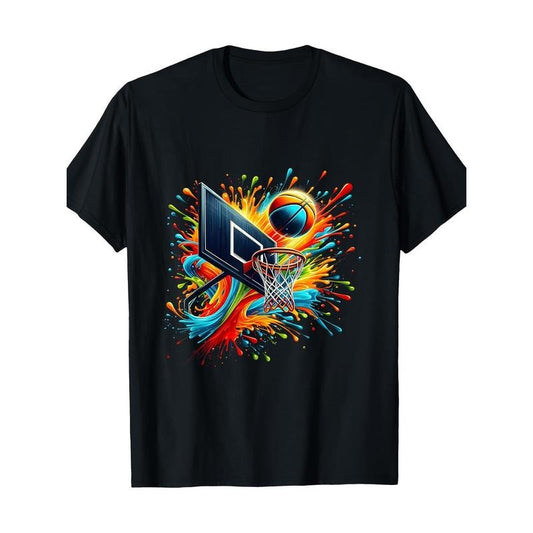 Colorful Basketball Tie-dye Color Splash Basketball Nets T-shirt -100% Cotton Made in USA