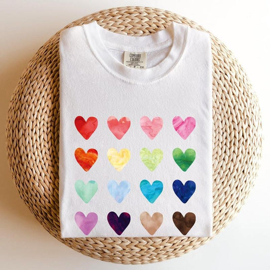 Colorful Hearts, Rainbow, Love, Comfort Colors Tshirt, Valentine's Day, Valentine's Day Comfort Colors Tshirt, Women's Graphic Tee, Love, Heart, Cupid