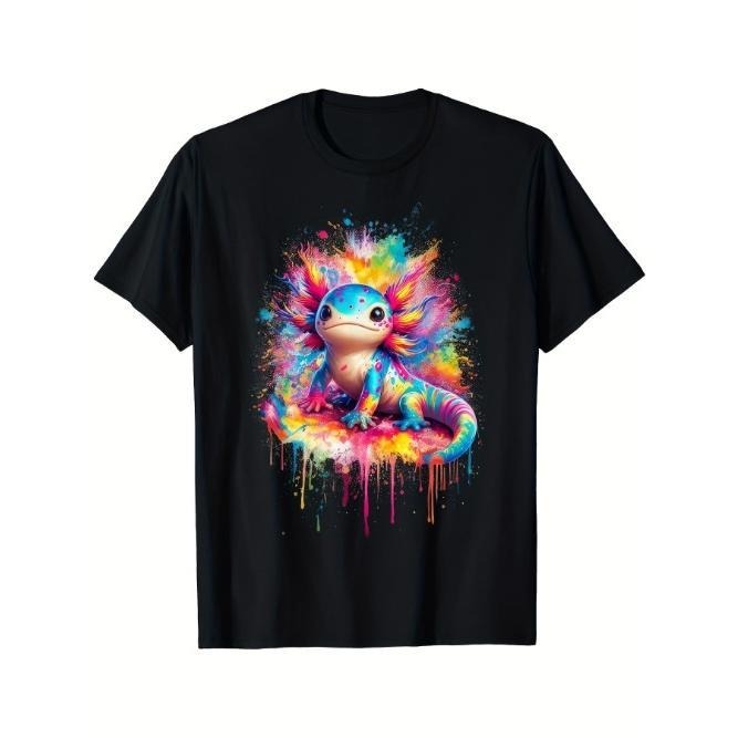 Colorful Kawaii Axolotls Of The World Art Axolotl Animals T-Shirt, Men's T-Shirt Made in USA Casual Crew Necks Soft
