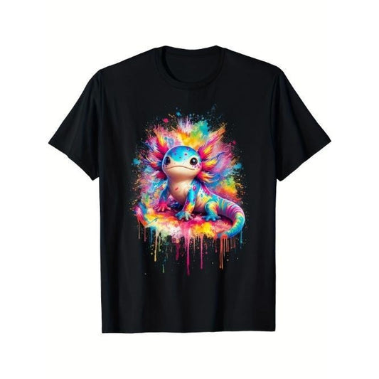 Colorful Kawaii Axolotls Of The World Art Axolotl Animals T-Shirt, Men's T-Shirt Made in USA Casual Crew Necks Soft