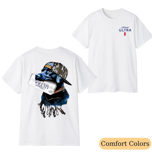 Comfort Color or Gildan - Michelob Ultra Dog Hunting 2-Sided Graphic T-Shirt - Outdoor Camo Beer Apparel, Casual Crewneck Short Sleeve Menswear & Womenswear Top