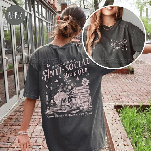 Comfort Colors Anti-social Book Club Shirt for Introverted Romance Reader Vintage Distressed Reading T-shirt Bookish for Book Lover Gift