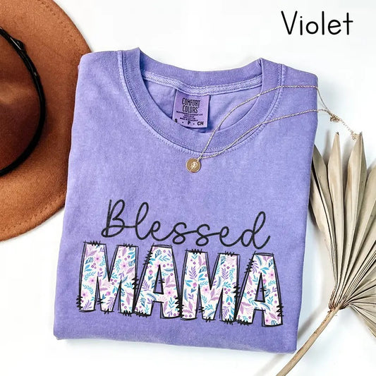 Comfort Colors Blessed Mama T-shirt, Floral Mama Shirt, Cute Mom Tee, Mothers Day Gift for Mom