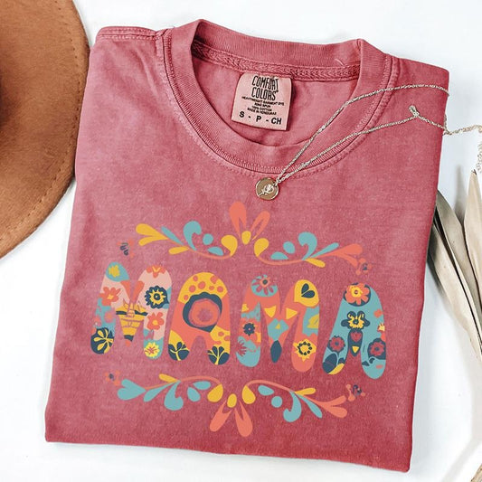 Comfort Colors Boho Mama Shirt, Floral Mom Tee, Vintage Aesthetic Shirt, Rustic Mama T-Shirt, Gift for Mom