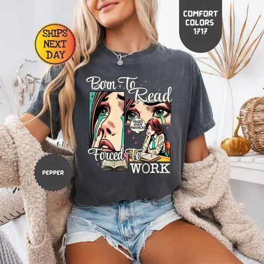 Comfort Colors Born To Read Shirt, Retro Bookish Shirt, Funny Reader Book Addict Tee, Vintage Book Lover Shirt, Librarian Gift, Reader Gift