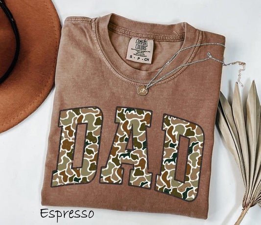 Comfort Colors Camouflage Dad Shirt, Fathers Day Gift, Dad Shirt, Retro Daddy Shirt, Gift For Dad, Varsity Dad Shirt, Duck Camo Dad Shirt