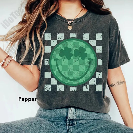 Comfort Colors Checker Smiley St Patricks Shirtkids St Patricks Day Shirtshamrock Smiley Shirtretro St Patricks Teest Pattys Bestseller
