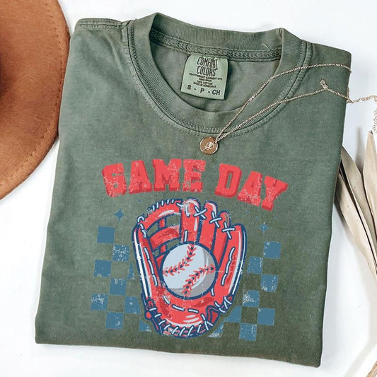 Comfort Colors Checkered Game Day Baseball T-Shirt, Family Baseball Shirt, Vintage Baseball Shirt, Unisex T-Shirt