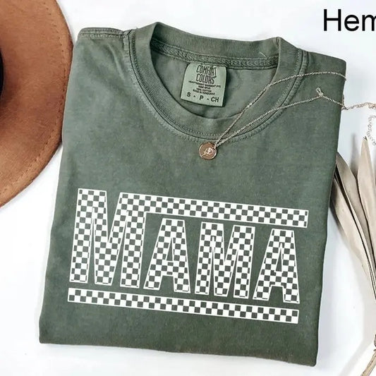 Comfort Colors Checkered Mama Shirt Gift for Mom, Retro Mom Tee, Mother's Day Gift, Vintage Checkered Mama Tshirt, Varsity Mom Sweatshirt