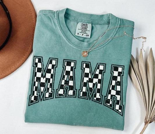 Comfort Colors Checkered Mama Shirt Gift for Mom, Retro Mom Tee, Mother's Day Gift, Vintage Checkered Mama Tshirt, Varsity Mom Tee