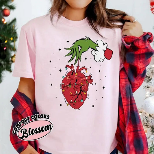 Comfort Colors Christmas Cardiac Nurse Shirt, Heart Anatomy Christmas T Shirt, Tachy Christmas ICU Nurse Tee, Funny Holiday Gift