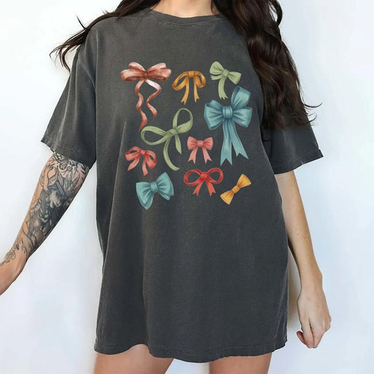 Comfort Colors Coquette Bows Shirt, Cute Bows Graphic Tee, Aesthetic Watercolor Bows Unhinged Shirt, Bows Vintage Women Shirt, Cute Watercolor Ribbons Tee, Cute Girly Bows Tee, Gift For Her, Women's Top, Cotton Comfy Fabric Relaxed Fit Style