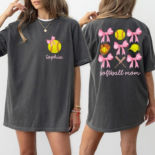 Comfort Colors Custom Softball Mom Shirt, Coquette Softball Tee, Custom Softball Mama Tee, Mothers Day Gift, Game Day Shirt, Cheer Mom Tee