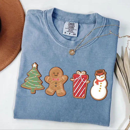 Comfort Colors Cute Gingerbread Cookies Shirt, Womens Christmas T-Shirt, Merry Christmas T-Shirt, Cute Christmas Cookies Shirt