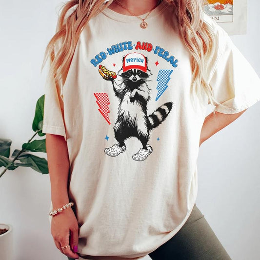 Comfort Colors Funny 4th of July T-shirt, Feral Raccoon Tee Shirt Feral Girl, Red White and Feral Shirt, Independence Day, America Shirt Tee, Patriotic Shirt