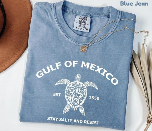 Comfort Colors Gulf of Mexico Stay Salty and Resist Shirt, Gulf Coast Tshirt, Mexico Beach Shirt, Mexico Resist tee, Golfo de México 1550