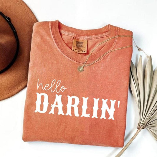 Comfort Colors Hello Darlin' Tee, Country Girl T-Shirt, Western Graphic T-Shirt, Southern Charm Gift for Her Top Cotton