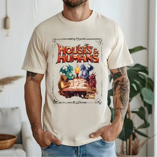 Comfort Colors Houses and Humans D&D Shirt, Dungeons and Dragons Gift Tee, Vintage Retro 90s Joke D and D T-shirt