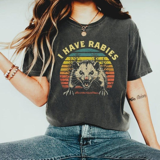 Comfort Colors I Have Rabies Raccoon Shirt, Funny Sarcastic Women's Tee, Unhinged Meme Shirt, Weird Dark Humor Graphic Tee