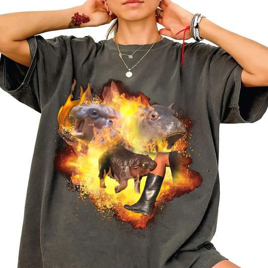Comfort Colors I Love Moo Deng T-Shirt, Moo Deng Bootleg Rap Tee, Hippo Lover T-Shirt, Cute Baby Hippo Shirt, Moo Deng I Love You Shirt