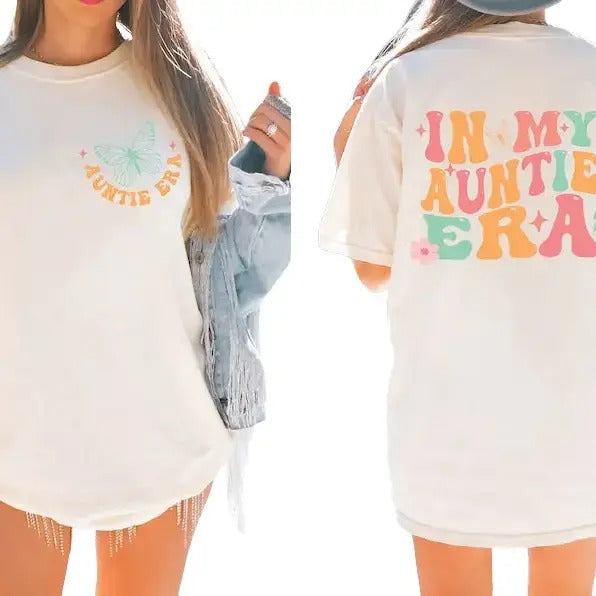 Comfort Colors In My Auntie Era Shirt, Auntie T-Shirt, Aunt Shirt, Cool Auntie Streetwear Cotton Fabric Top Traditional