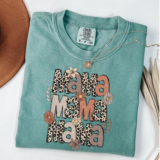 Comfort Colors Leopard Mama Flower Shirt, Retro Mama T-Shirt, Mother's Day Gift, New Mom Gift