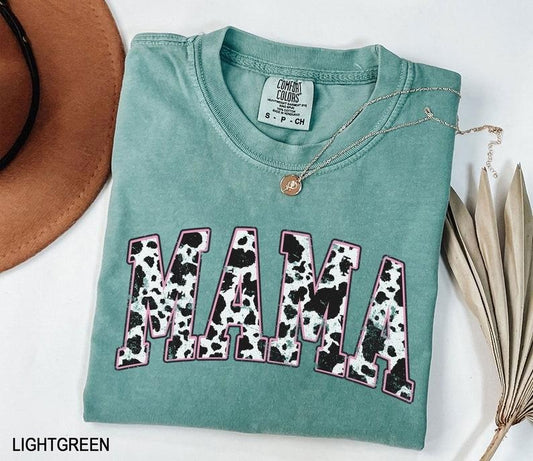 Comfort Colors Mama Pink Cow Western T-shirt, Western Mama T-Shirt, Retro Mama Varsity Shirt, gift for mothers Day, Women's TShirt
