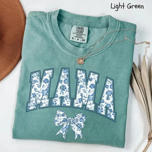 Comfort Colors Mama Shirt, Blue Ribbon Shirt, Mothers Day Gift, Girly Aesthetic Gift For Mom, Cute Mom Shirt, Bow Shirt, graphic tees women, vintage clothingstyle{n002}2