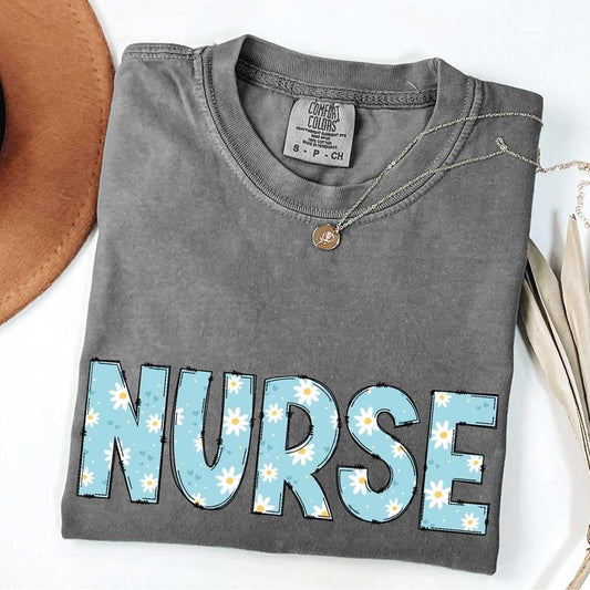 Comfort Colors Nurse Shirt, Nurse Daisy Shirt, Rn, Or, Er, School Nurse, Medical School Tee Cotton Menswear
