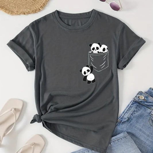 Comfort Colors Panda T-Shirt, Casual Short Sleeve T-Shirt For Spring & Summer, Cute Panda Shirt, Gift for Best Friend, Gift for Him & Her - Unisex, Crew Neck, Top