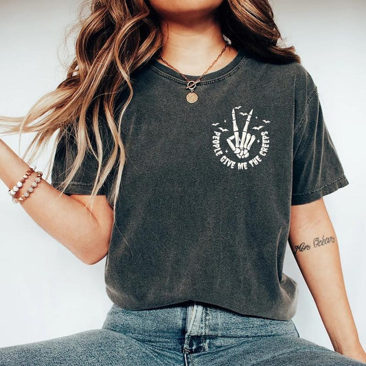 Comfort Colors People Give Me The Creeps T-Shirt, Halloween Shirt, Horror Tee, Skeleton Hand Tee, Witch Vibes Tshirt, Spooky Season