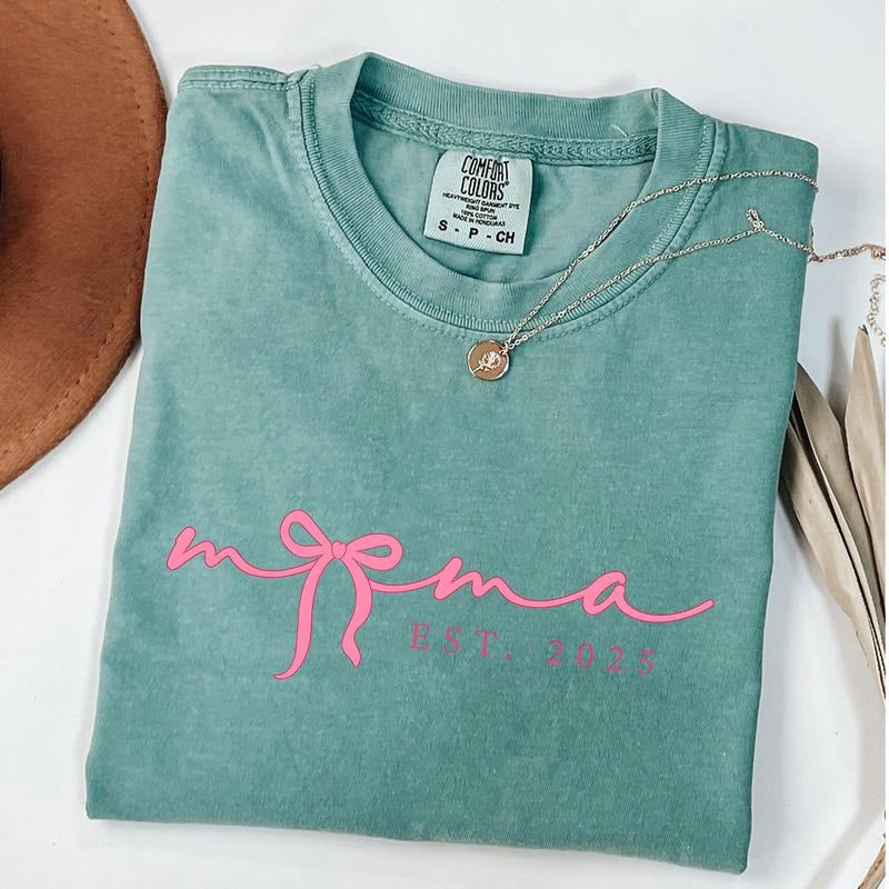 Comfort Colors Pink Mama Est 2025 Coquette Shirt, Mama Bow T-Shirt, Mother's Day Gift, Gift for New Mom