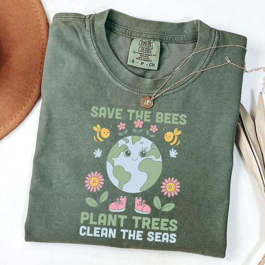 Comfort Colors Popular Nature Lovers T-Shirt, Save The Bees Plan Trees Shirt, Nature Lovers Gift, Cute Earth Day Women Gift, Unisex T-Shirt