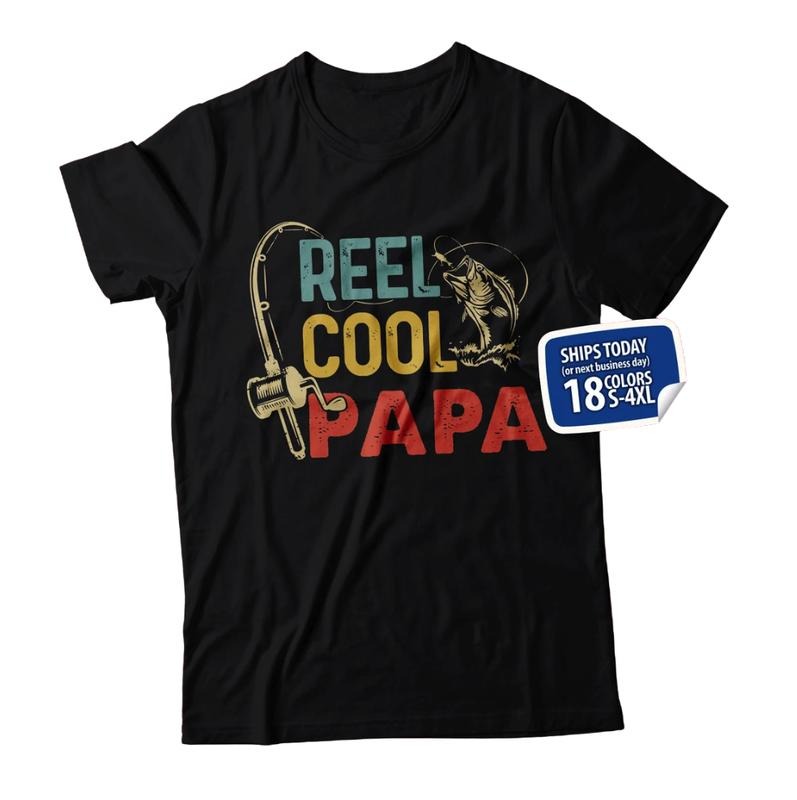 Comfort Colors Reel Cool Papa Shirt for Men, Papa Fishing T-Shirt, Papa Fisherman, Gift from Grandkids, Papa's Fishing Buddy, Papa Grandpa Present Idea