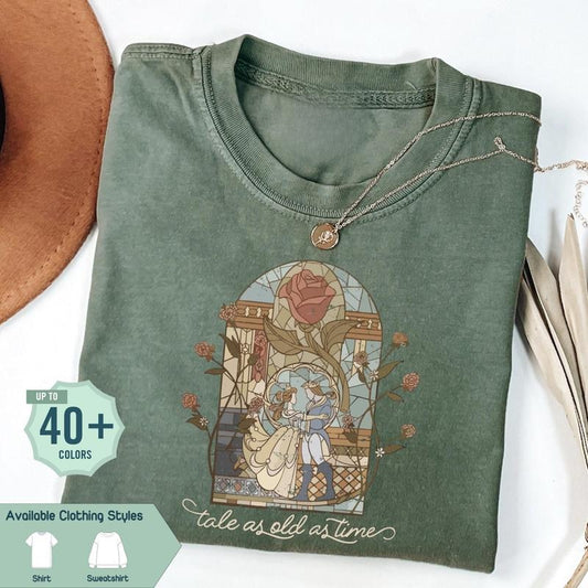 Comfort Colors Retro "Tale As Old As Time" T-Shirt, Cute Tee for Story Lovers, Perfect Girly Gift for Women, Gift for Friends, Gift for Him, Gift for Her - Trending, Crew Neck, Top