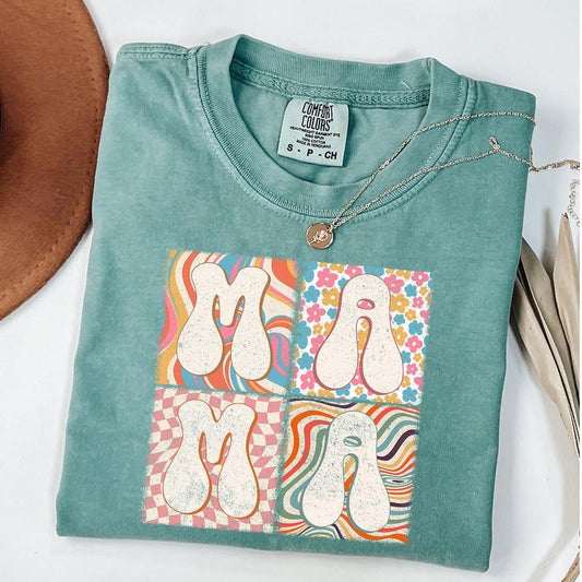Comfort Colors Retro Groovy Mama Shirt, Floral Mama T-shirt, Trendy Mom Shirt, Groovy Tee, New Mom Gift