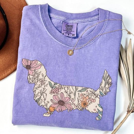 Comfort Colors Retro Longhaired Dachshund Shirt, Wildflower Dog Shirt, Cottagecore Doxie Mama T-shirt, Dog Lover Gifts, Unisex T-Shirt