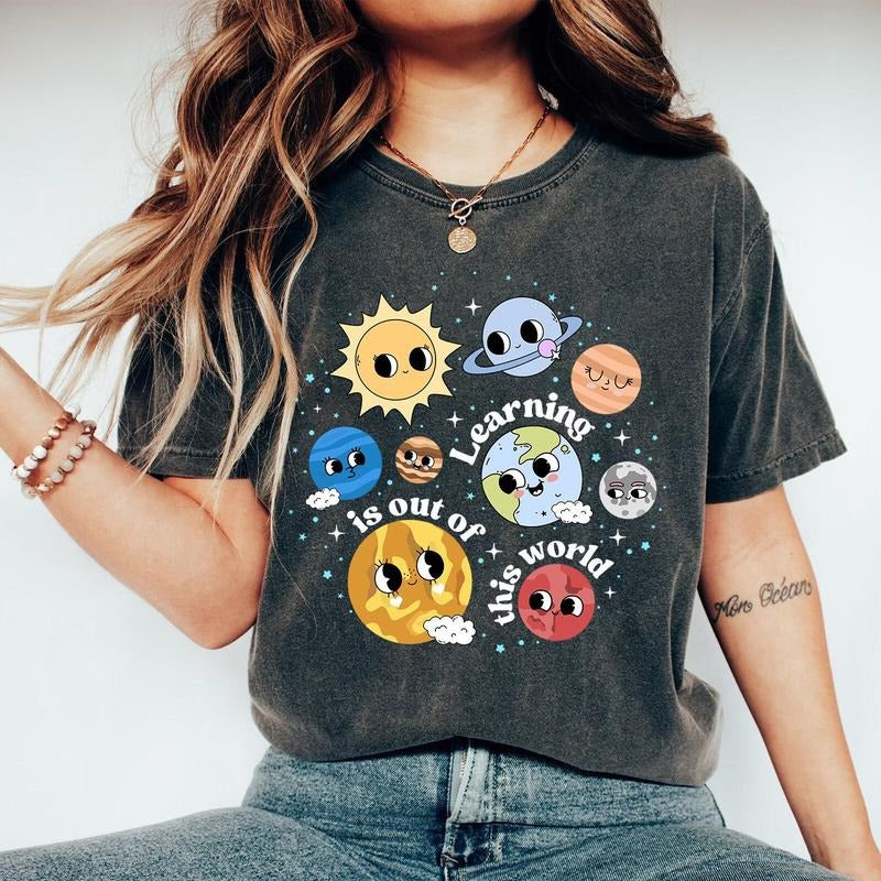 Comfort Colors Solar System Teacher Shirts, Learning Is Out Of This World, Cute Outer Space Science Teacher Tee, Back To School, Teach Shirt